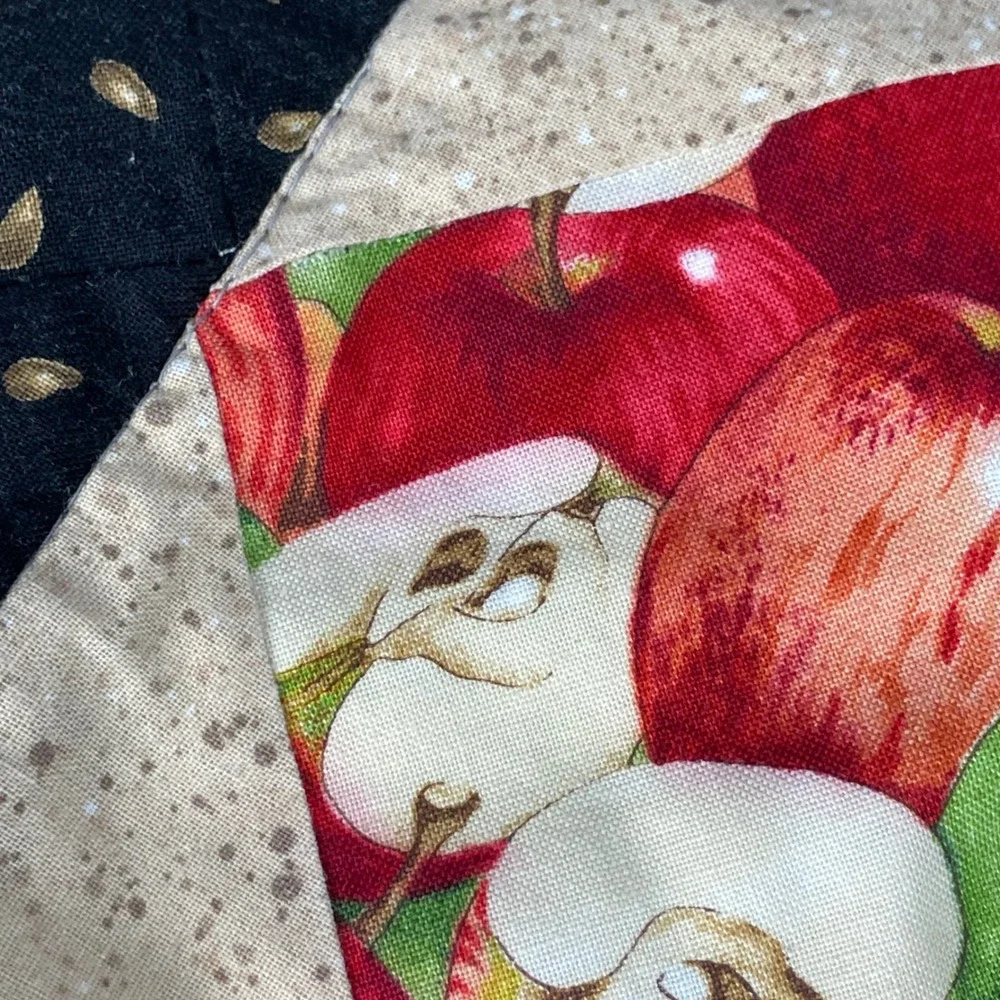 Handmade Autumn Patchwork Quilt Lap Apple Print Checkered Farmhouse Fall Fruit